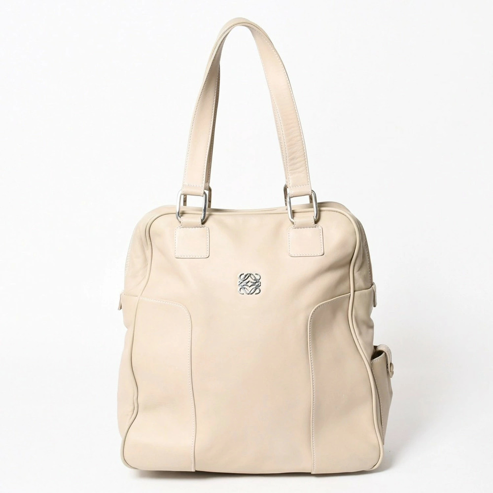 Loewe Anagram Tote Bag Side Pocket Leather Ivory White